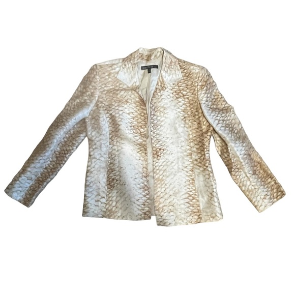 Lafayette 148 New York Gold Tan Beige Brown Silk and Linen Print Jacket - Picture 7 of 9